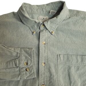 LL Bean Mens Button Down Shirt Long Sleeve Tall XXL‎ Green Cotton Casual Work
